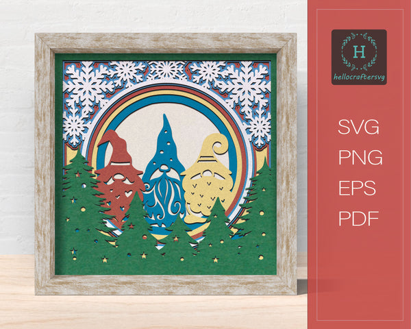 3D Christmas Gnome Svg - 3D CHRISTMAS Shadow Box Svg