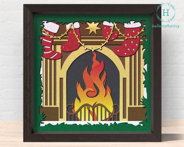 3d Christmas FIREPLACE Svg, CHRISTMAS Shadow Box Svg
