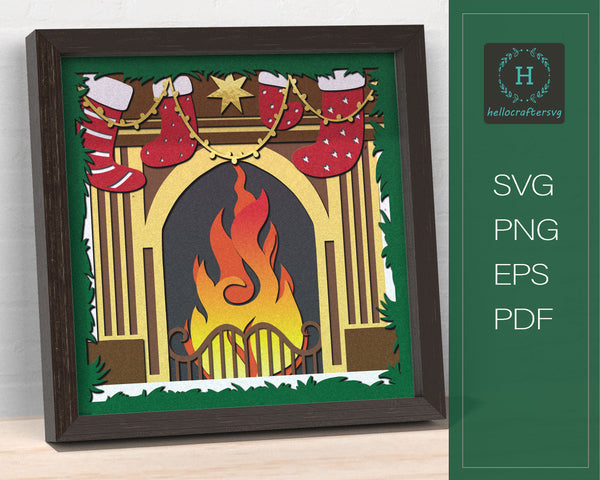3d Christmas FIREPLACE Svg, CHRISTMAS Shadow Box Svg-33
