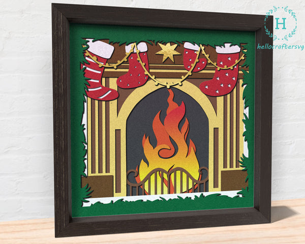 3d Christmas FIREPLACE Svg, CHRISTMAS Shadow Box Svg-22