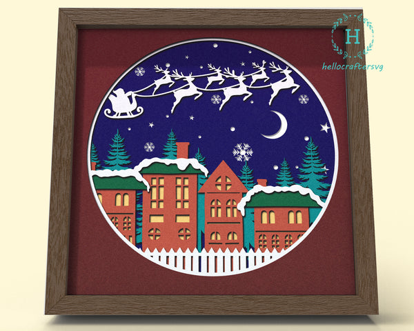 3d FLYING SANTA Svg, CHRISTMAS Scene Shadow Box Svg - Cricut Files, Cardstock Svg, Silhouette Files - HelloCrafterSvg.
