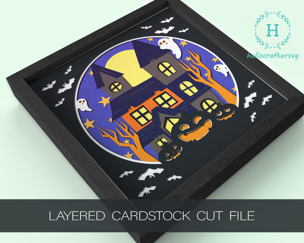 3D HAUNTED HOUSE SVG, Scary Pumpkin Shadow Box Svg