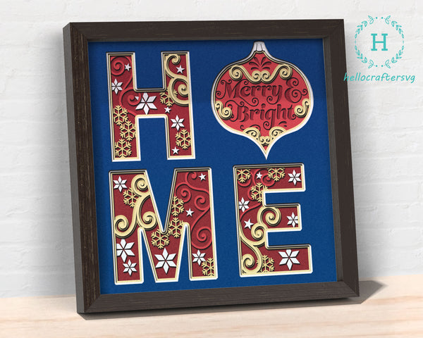 3D Merry & Bright, Christmas HOME Shadow Box Svg, Cricut Files