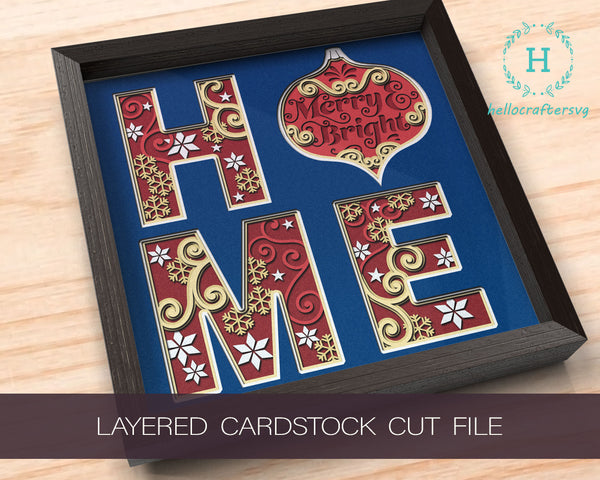 3D Merry & Bright, Christmas HOME Shadow Box Svg, Cricut Files