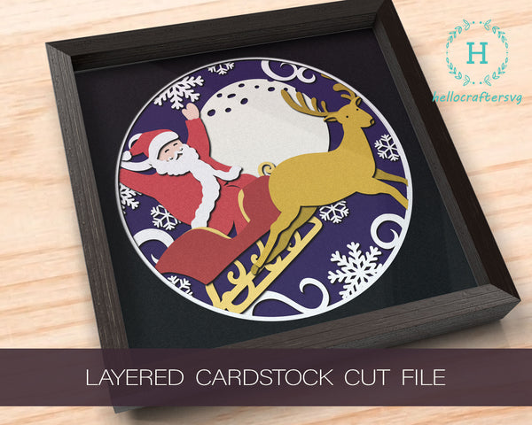 3D SLEDGE SANTA, Christmas Shadow Box Svg, Cricut Files