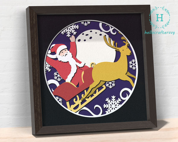 3D SLEDGE SANTA, Christmas Shadow Box Svg, Cricut Files