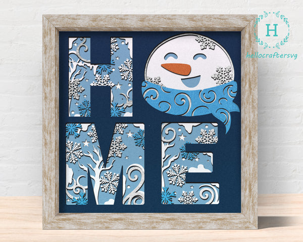 3d Snowman Home Svg, CHRISTMAS Shadow Box Svg