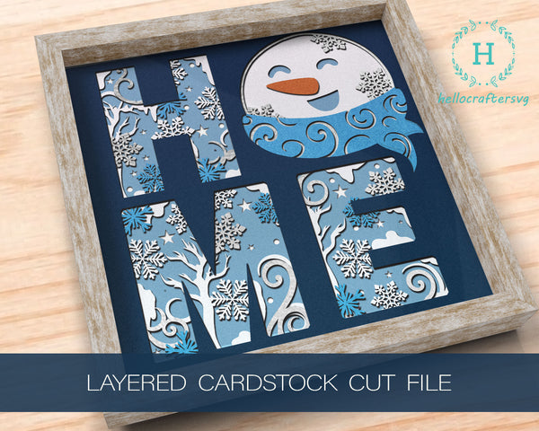 3d Snowman Home Svg, CHRISTMAS Shadow Box Svg