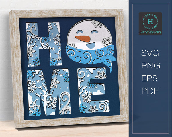 3d Snowman Home Svg, CHRISTMAS Shadow Box Svg