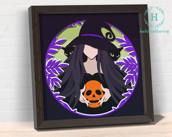 3D WITCH SVG, HALLOWEEN Shadow Box Svg