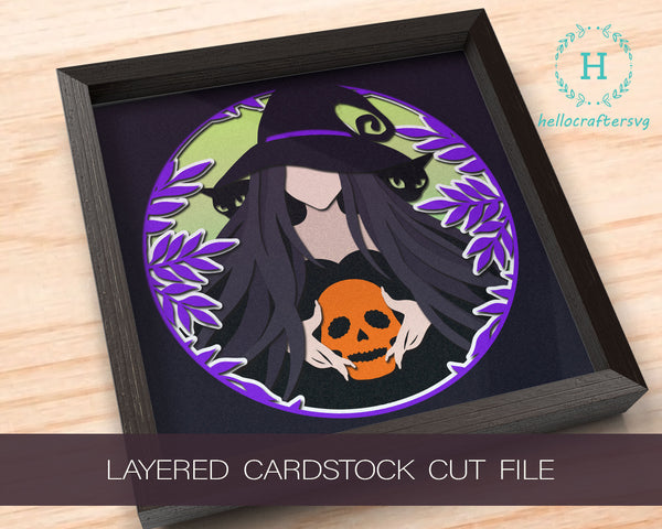 3D WITCH SVG, HALLOWEEN Shadow Box Svg