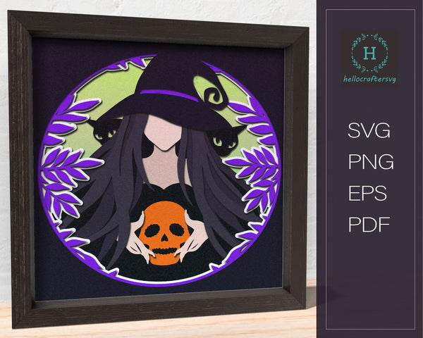 3D WITCH SVG, HALLOWEEN Shadow Box Svg