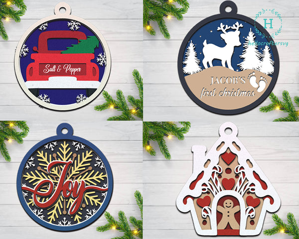 CHRISTMAS ORNAMENT BUNDLE Svg - Cricut Files, Cardstock Svg, Silhouette Files - HelloCrafterSvg-212