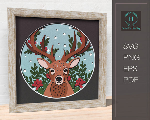 3d Reindeer Svg, CHRISTMAS Shadow Box Svg - Cricut Files, Cardstock Svg, Silhouette Files-22