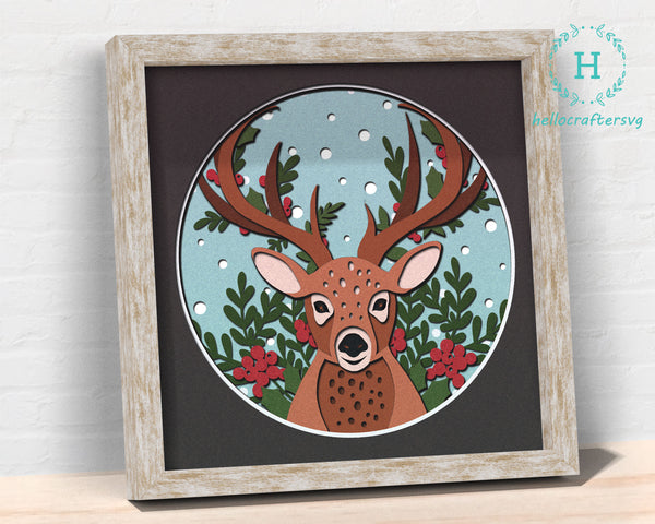 3d Reindeer Svg, CHRISTMAS Shadow Box Svg