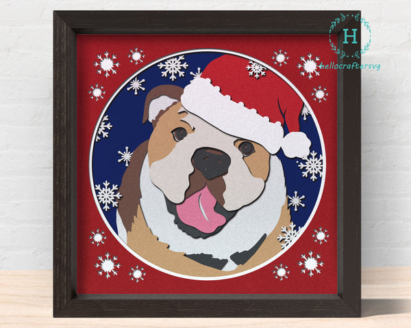 3D BULLDOG SVG, Christmas Dog Shadow Box Svg, Cricut Files, Cardstock Svg, Silhouette Files - HelloCrafterSvg