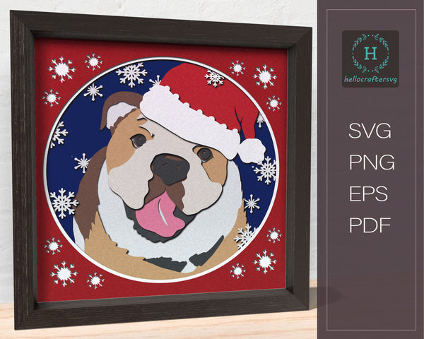 3D BULLDOG SVG, Christmas Dog Shadow Box Svg, Cricut Files