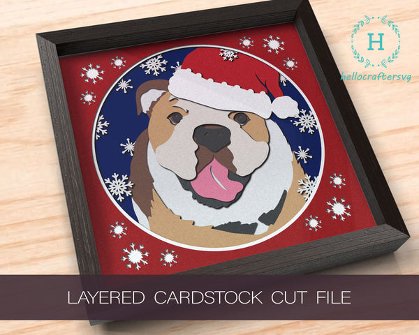 3D BULLDOG SVG, Christmas Dog Shadow Box Svg, Cricut Files