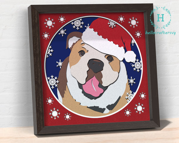 3D BULLDOG SVG, Christmas Dog Shadow Box Svg, Cricut Files