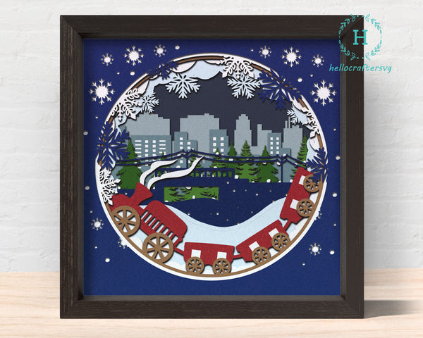 3d Train Svg, Christmas Train Shadow Box Svg - Cricut Files, Cardstock Svg, Silhouette Files - HelloCrafterSvg