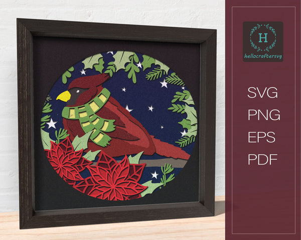 3d Christmas CARDINAL Svg, CHRISTMAS Shadow Box Svg - Cricut Files, Cardstock Svg, Silhouette Files - HelloCrafterSvg