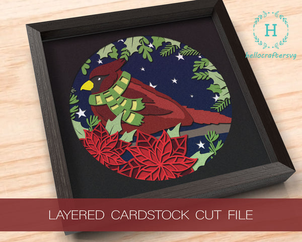 3d Christmas CARDINAL Svg, CHRISTMAS Shadow Box Svg - Cricut Files, Cardstock Svg, Silhouette Files - HelloCrafterSvg-22323