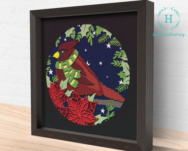 3d Christmas CARDINAL Svg, CHRISTMAS Shadow Box Svg
