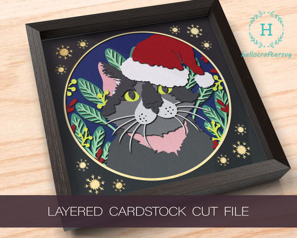 3D CHRISTMAS CAT SVG, Christmas Shadow Box Svg