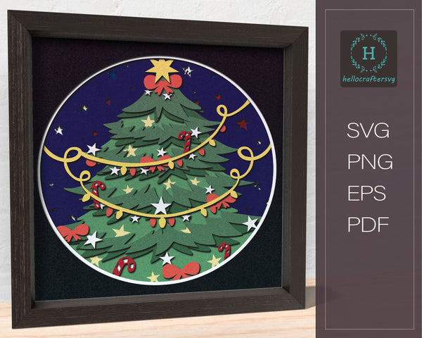 3D CHRISTMAS TREE, Christmas Shadow Box Svg, Cricut Files, Cardstock Svg, Silhouette Files - HelloCrafterSvg-232
