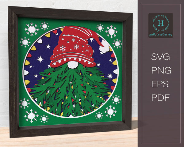 3D CHRISTMAS GNOME SVG, Christmas Shadow Box Svg,