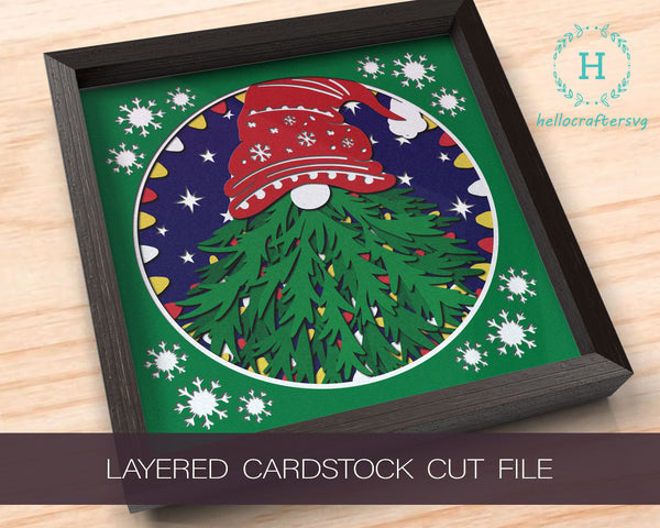 3D CHRISTMAS GNOME SVG, Christmas Shadow Box Svg,