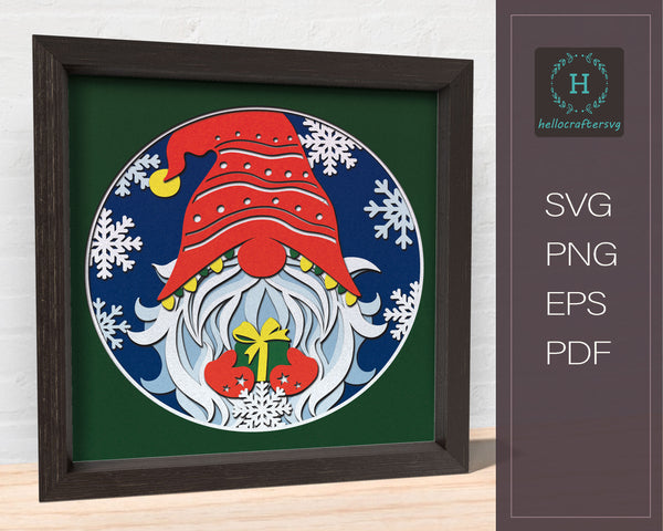 3D CHRISTMAS GNOME SVG, Christmas Shadow Box Svg, Cricut Files