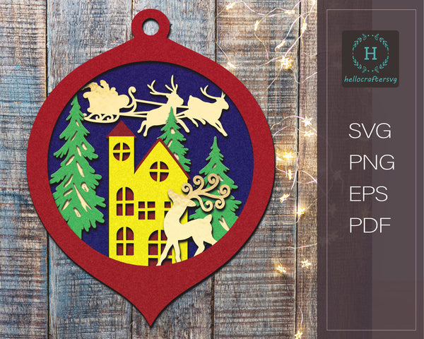 3d FLYING SANTA CHRISTMAS ORNAMENT Svg