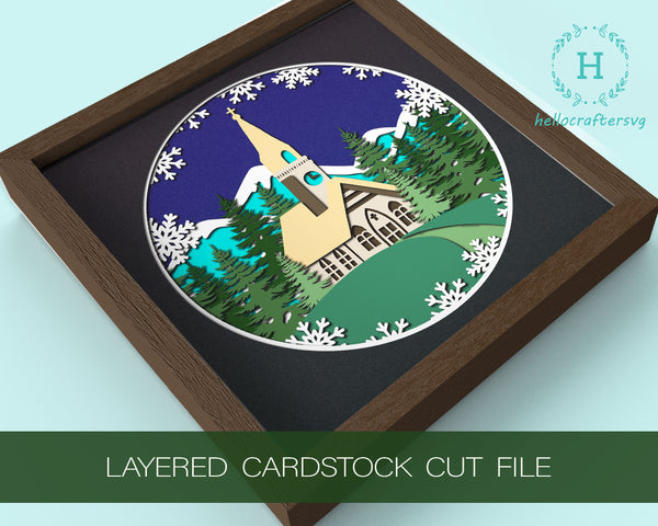 3d CHURCH Svg, CHURCH On HILLTOP Shadow Box Svg