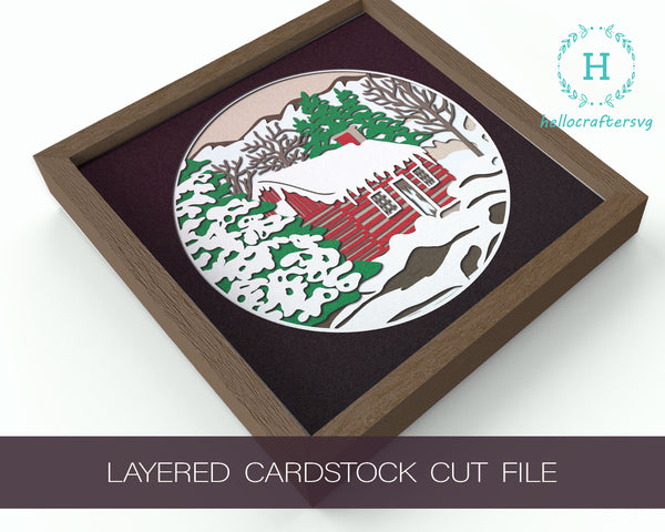 3d COUNTRYSIDE CHRISTMAS Svg, CHRISTMAS Shadow Box Svg - Cricut Files, Cardstock Svg, Silhouette Files - HelloCrafterSvg-sgt