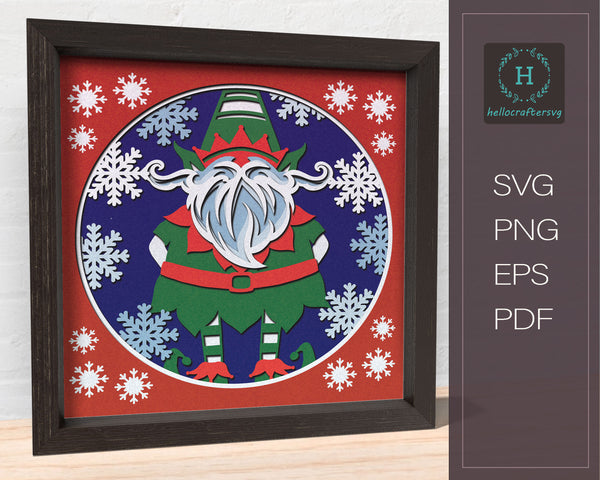3d ELF Svg, CHRISTMAS ELF Shadow Box Svg