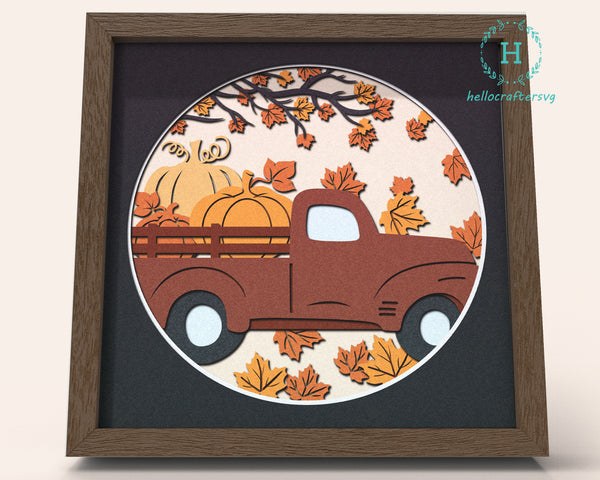 3d PUMPKIN TRUCK Svg, FALL Shadow Box Svg - Cricut Files, Cardstock Svg, Silhouette Files - HelloCrafterSvg.