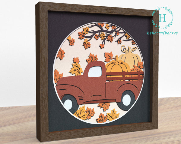 3d PUMPKIN TRUCK Svg, FALL Shadow Box Svg - Cricut Files, Cardstock Svg, Silhouette Files - HelloCrafterSvg.-jah