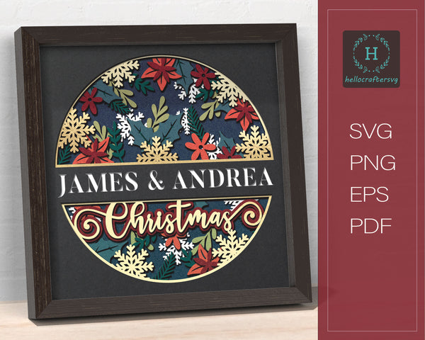 3d Customisable Family Name CHRISTMAS Shadow Box Svg-33
