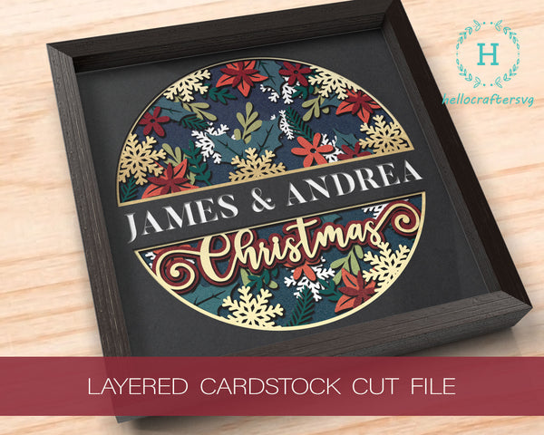 3d Customisable Family Name CHRISTMAS Shadow Box Svg-44