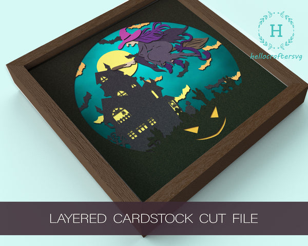 3D Flying Witch SVG, HALLOWEEN Shadow Box Svg, Cricut Files, Cardstock Svg, Silhouette Files - HelloCrafterSvg