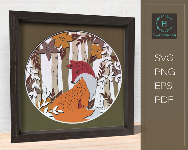 3D FOX SVG, FALL Shadow Box Svg, Cricut Files, Cardstock Svg, Silhouette Files - HelloCrafterSvg-22