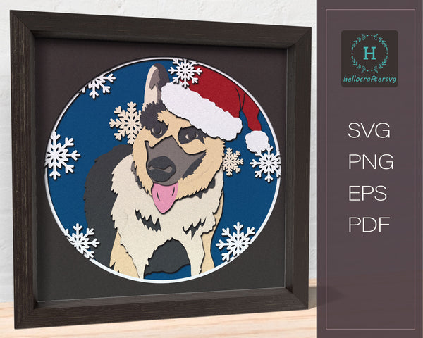 3D German Shepherd SVG, Christmas Dog Shadow Box Svg