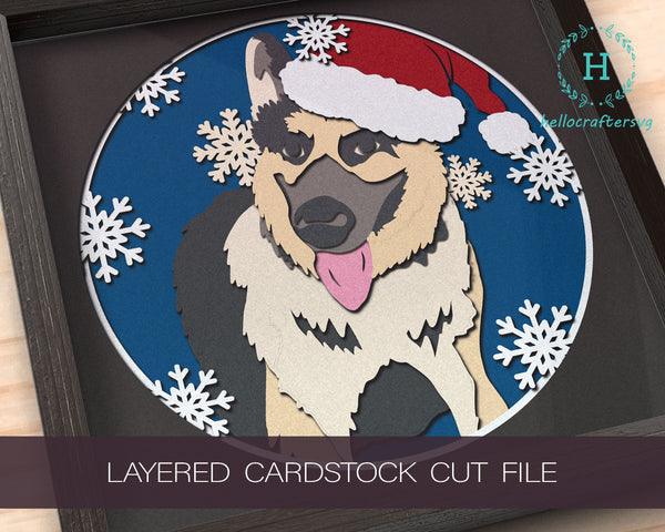 3D German Shepherd SVG, Christmas Dog Shadow Box Svg