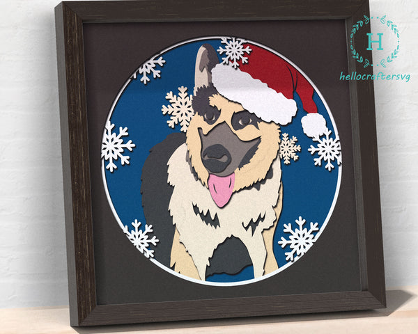 3D German Shepherd SVG, Christmas Dog Shadow Box Svg