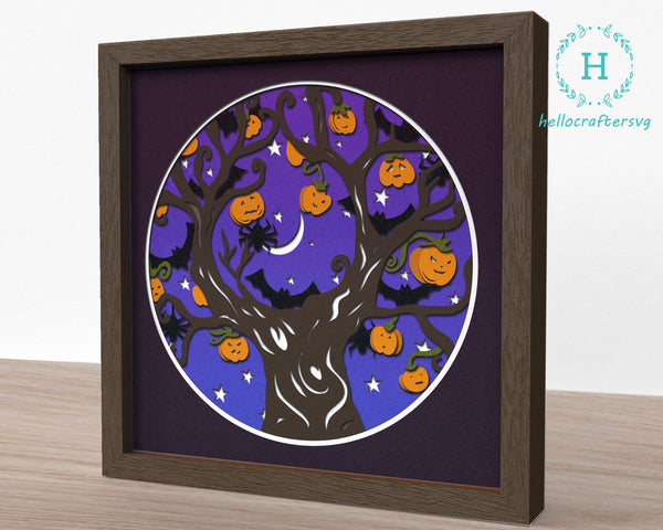 3D HAUNTED TREE SVG, Halloween Shadow Box Svg