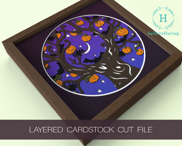 3D HAUNTED TREE SVG, Halloween Shadow Box Svg