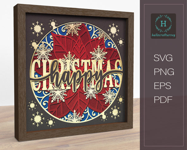 3D Happy Christmas Svg, CHRISTMAS Shadow Box Svg - Cricut Files, Cardstock Svg, Silhouette Files - HelloCrafterSvg-22
