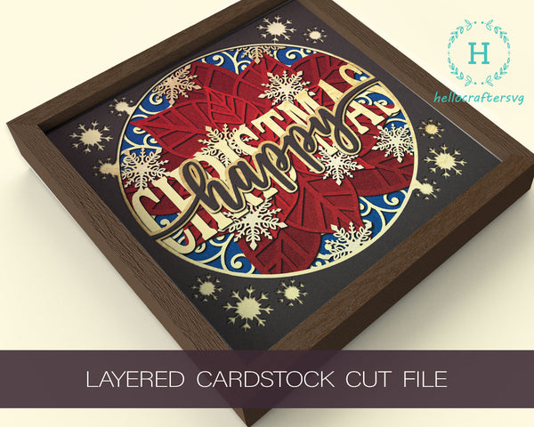 3D Happy Christmas Svg, CHRISTMAS Shadow Box Svg - Cricut Files, Cardstock Svg, Silhouette Files - HelloCrafterSvg-332