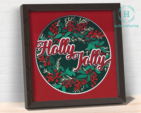 3D HOLLY JOLLY SVG, Christmas Shadow Box Svg